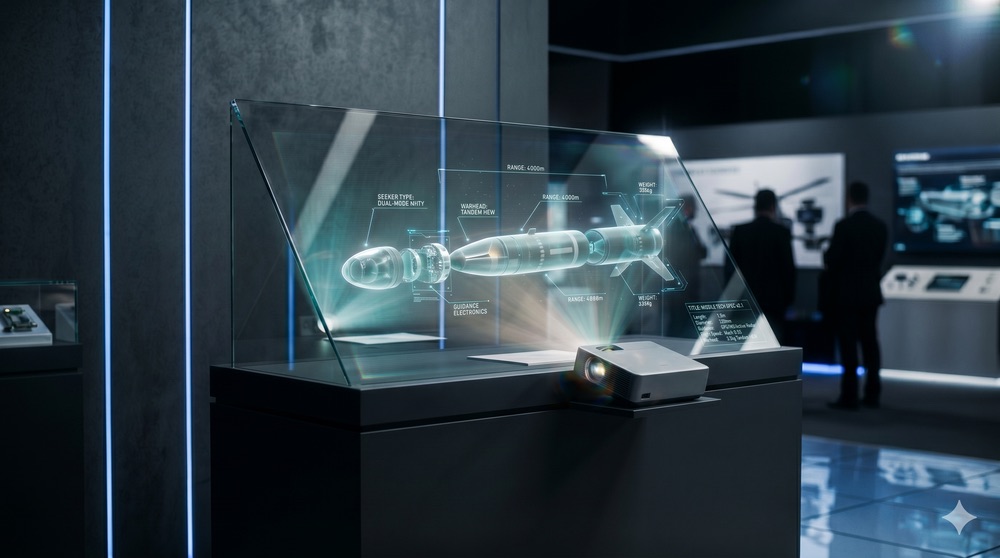 Holographic platform vitrine at a trade show